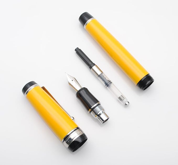 Metal Big Fountain Pen Set Medium Nib 0.7mm, Includes Ink Refill Converter, 5 Ink Cartridges & Gift Box (Medium Nib 0.7mm, Yellow with Silvery Clip)-DeskLoop Office