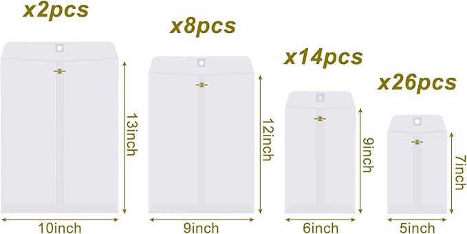Frienda 4 Sizes Clasp Envelopes Kraft Paper Catalog Clasp Envelope with Closure for Filing, Storing or Mailing Documents, 50 Pieces(5 x 7 In, 6 x 9 In, 9 x 12 In, 10 x 13 In,White)-DeskLoop Office