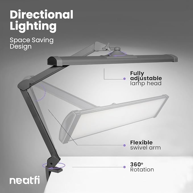 Neatfi Ultra 3,500 Lumen LED Desk Lamp, Color Correlated Temperature, 3 Light Modes, Dimmable, 45W, 26 Inch Wide Metal Shade, 540 SMD LEDs (CCT with Clamp, Silver)-DeskLoop Office