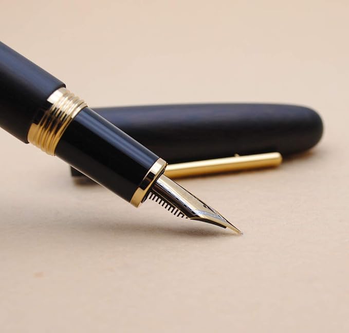 JINHAO 9056 Natural Wood Fountain Pen Handmade Ink Pen (Ebony Wood, Fine Nib 0.5mm)-DeskLoop Office
