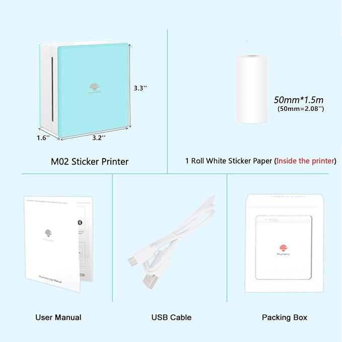 Phomemo Mini Sticker Printer- Mini Printer Sticker Maker Machine M02, Print Pods Suitable for Student Name Label, Study Notes, Creative DIY, Diaries, Portable Thermal Printer for School/Home/Office-DeskLoop Office