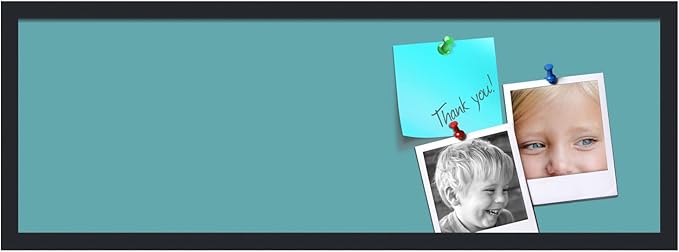 PinPix 36x12 Inch Cork Bulletin Board. This Decorative Framed Pin Board Comes with Aqua Pastel Design and a Satin Black Frame. Ideal for Home Office Decor or Message Board (PinPix-1806)-DeskLoop Office