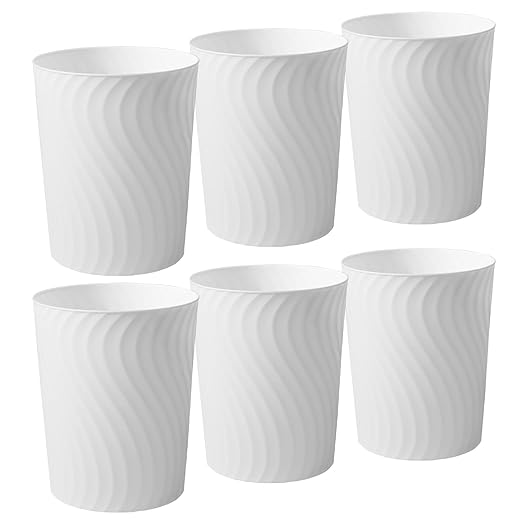 YGJT Small Trash Can, 6 Pack 1.8 Gallons Bathroom Trash Can, Slim Waste Basket, Round Garbage Can, Plastic Trash Bin for Kitchen, Dorm, Bedroom, Office, Living Room, Study, Compact Spaces(White)-DeskLoop Office