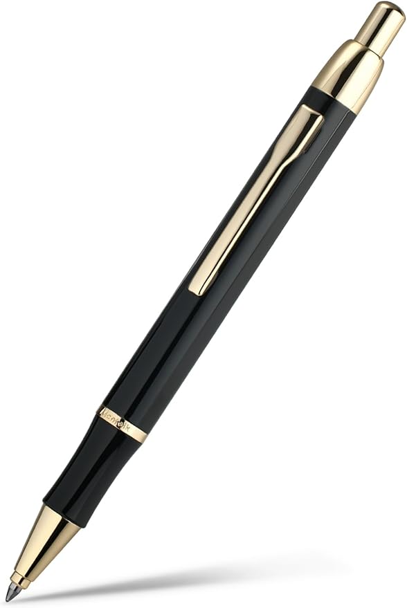 Black Gel Pen With 24K Gold Finish, Fine lacquer work, Best Men's And Women's Gift Pen Set, Professional, ADMOK Black Refill, Smooth Writing, Executive, Office, Click, Nice Retractable Pens-DeskLoop Office