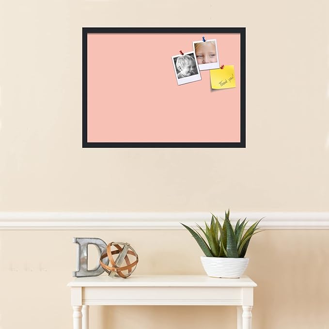 PinPix 28x20 Inch Cork Bulletin Board. This Decorative Framed Pin Board Comes with Pink Pastel Design and a Satin Black Frame. Ideal for Home Office Decor or Message Board (PinPix-1813)-DeskLoop Office