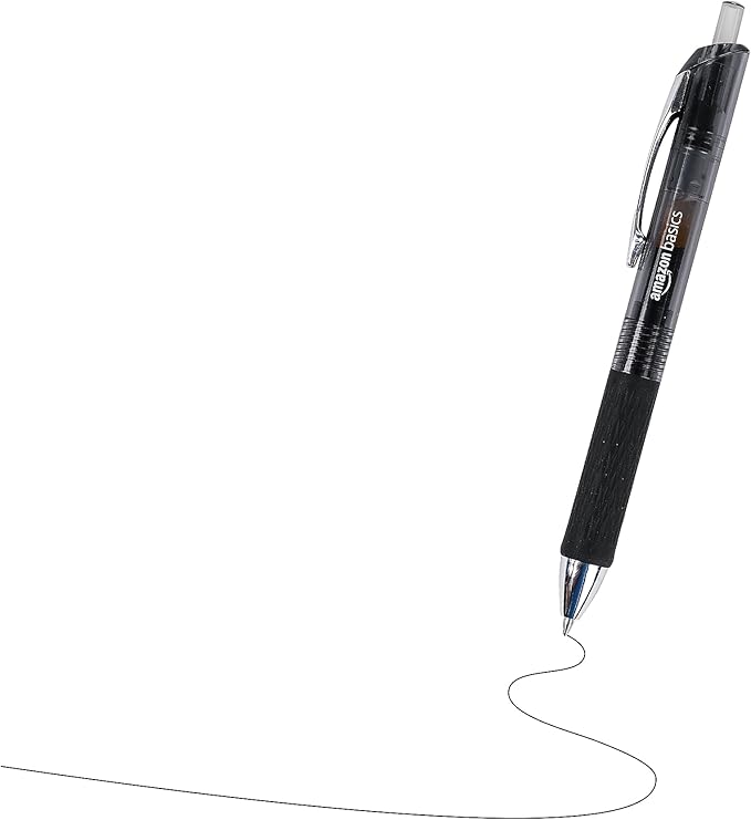 Amazon Basics Gel Pens Fine Point Smooth Writing Pens, Retractable, Black, 0.7mm, 12 Pack-DeskLoop Office