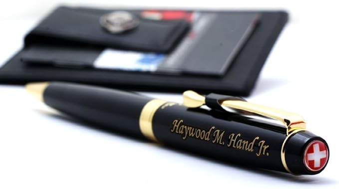 Swiss- Personalized Roller Ballpen, Ballpoint pen, Ball pen, Refillable Pen with Genuine Leather Pocket Money Clip Premium Gifts for men by womens-DeskLoop Office