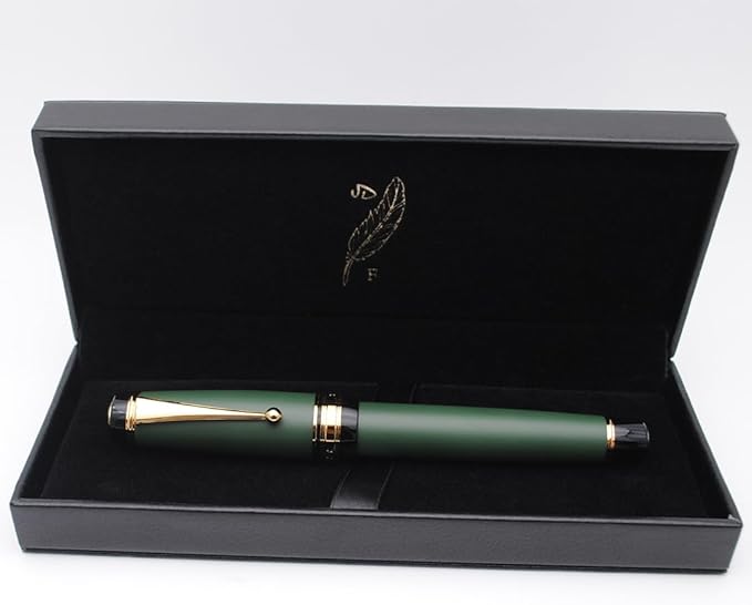 Metal Big Fountain Pen Set Medium Nib 0.7mm, Includes Ink Refill Converter, 5 Ink Cartridges & Gift Box (Medium Nib 0.7mm, Matte Green)-DeskLoop Office