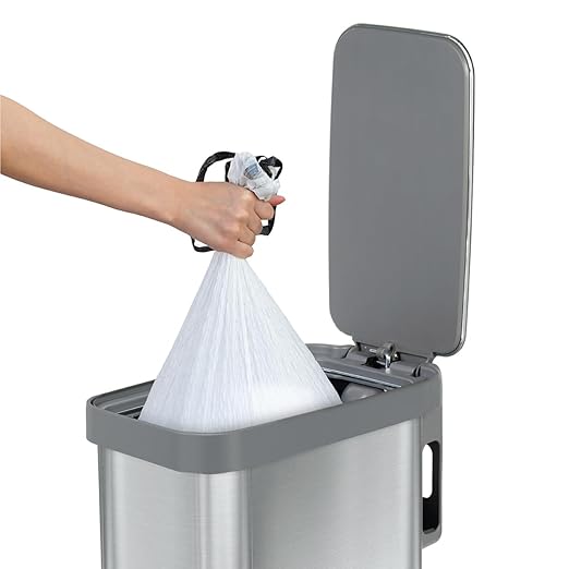 Glad Slim Trash Can with Clorox Odor Protection - Narrow Kitchen Garbage Bin with Soft Close Lid, Step On Foot Pedal and Waste Bag Roll Holder, All Stainless, 45 Liter-DeskLoop Office