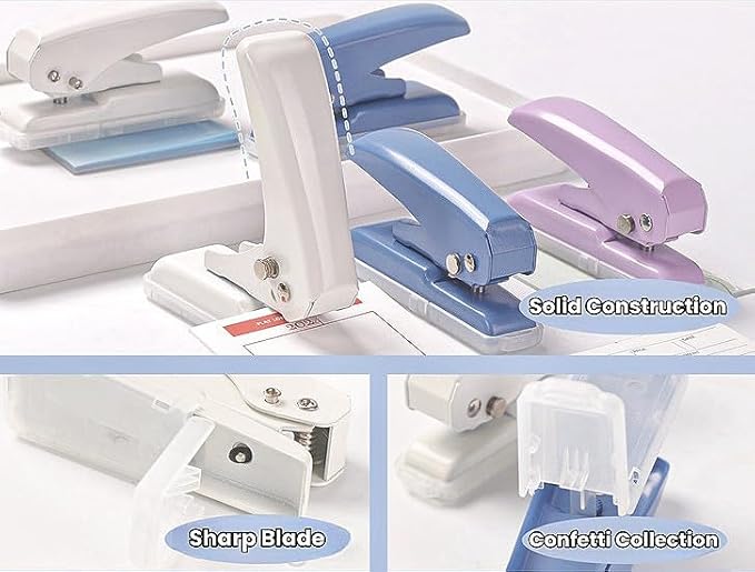 Single Hole Punch, 40 Sheets Punch Capacity Hole Puncher Heavy Duty Hole Puncher Single Small Hole Punch One Hole Puncher for Crafts Paper Cards Tags Scrapbook-1/4 inch Hole, Blue-DeskLoop Office