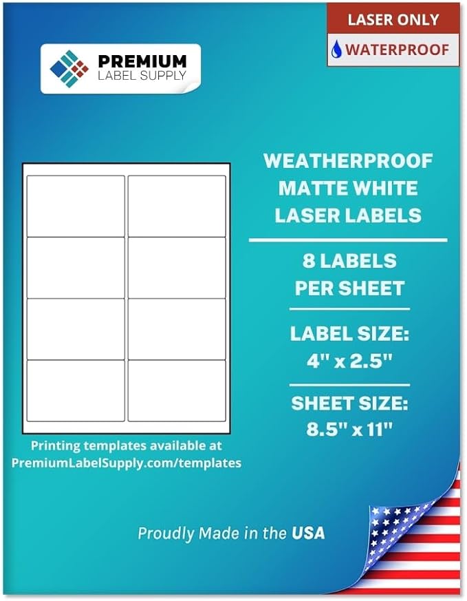 Premium Label Supply Waterproof White Address Sticker Labels – 4" x 2.5" – Laser Printers Only – (8 per Sheet), 100 Sheets - 800 Total Adhesive Labels-DeskLoop Office