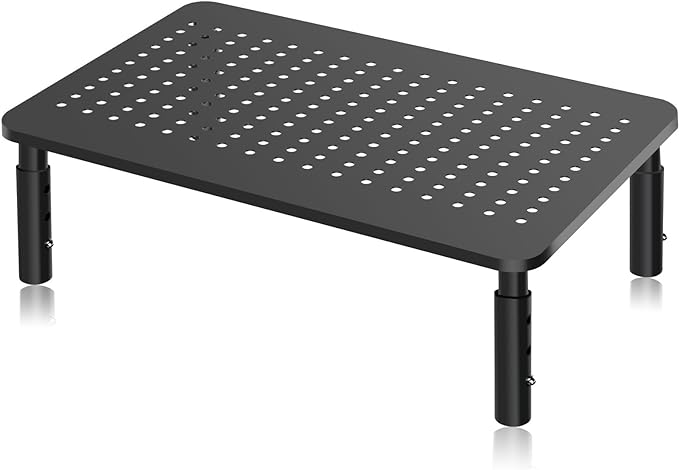 Bracwiser Monitor Stand Riser, Metal Computer Stand, 3 Height Adjustable Screen Riser with Mesh Platform for PS4, Laptop, Printer, Notebook and All Flat Screen, Holds Up to 20KG-DeskLoop Office