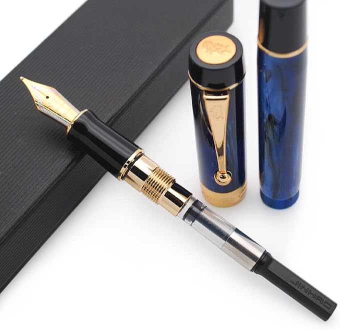 JINHAO 100 Fountain Pen with Ink Converter (Medium Nib 0.7mm, Galaxy Blue-A)-DeskLoop Office