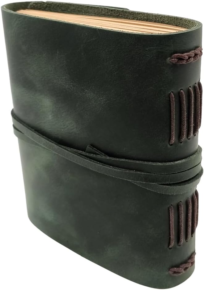 Green Notebook Journal - Genuine Leather Journals for Writing Small Size Diary 5.5x7.5 Inch, Notepad For Women and Man, Gifts,Work,Travel Dark Green-DeskLoop Office