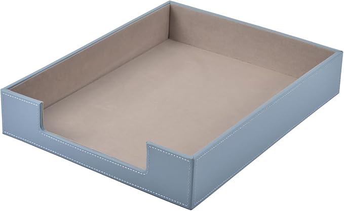 Leather Letter Tray, Office Supplies Desk Organizer for Mail Paper Files Magazines Jewelry Cosmetics,Luxury Letter Holder&Multipurpos Stackable Storage Box Office Desktop,Grey-DeskLoop Office