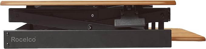 Rocelco 46" Large Height Adjustable Standing Desk Converter - Quick Sit Stand Up Triple Monitor Riser - Gas Spring Computer Workstation - Retractable Keyboard Tray - Teak Wood Grain (R DADRT-46)-DeskLoop Office