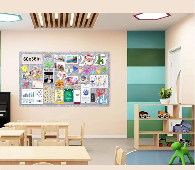Large Bulletin Board, Foldable 60x36 Inches Cork Board Alternative, Large Felt Board Decorative Pin Board for Wall, Foldable Photo Board Self-Adhesive Vision Board with 36 Pushpins Light Gray-DeskLoop Office