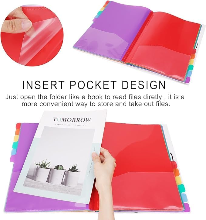 24 Clear Pocket Expanding File Folder with 12 Colored Tabs,Durable A4 Letter Size Organizer,Holds 300 Sheets, Project File Organizer, Numbered Index on Cover,Water-Resistant (Blue)-DeskLoop Office