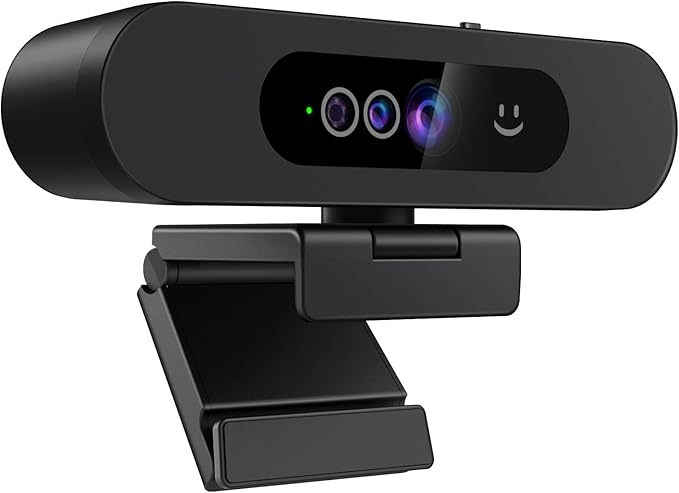 Window Hello Webcam, 1080P 30fps Camera with Noise-reducing Mic, Plug & Play, 90° Wide Angle, Built-in Privacy Cover, 360° Rotation Pan & 90° Tilt, Perfect for Zoom, Google Meet, Microsoft Teams-DeskLoop Office