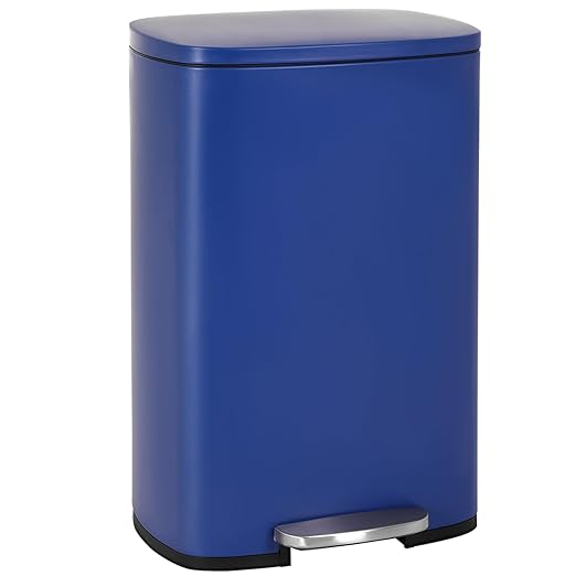 PayLessHere Stainless Steel Trash Can with Lid - Removable Inner Bucket, Foot Pedal Soft Close for Office, Home, Kitchen Garbage Bin (Deep Blue, 13 G)-DeskLoop Office