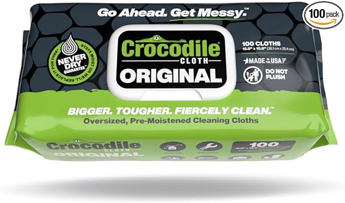 Crocodile Cloth Original Cleaning Wipes – 100 (15” x 10”) Hand & Tool Industrial Cleaning Wipes – Large Multi-Surface Cleaning Cloths, Water-Based Solution with Extreme Cleaning Power — Safe on Skin-DeskLoop Office