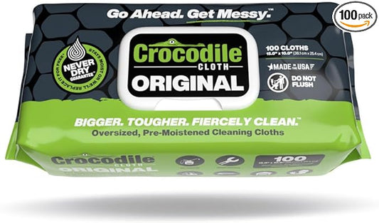 Crocodile Cloth Original Cleaning Wipes – 100 (15” x 10”) Hand & Tool Industrial Cleaning Wipes – Large Multi-Surface Cleaning Cloths, Water-Based Solution with Extreme Cleaning Power — Safe on Skin-DeskLoop Office
