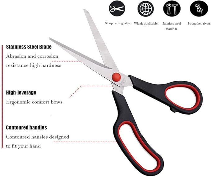 Scissors, Multipurpose office Scissors,8.5 Inch Ultra Sharp Shears, Comfort-Grip Handles Household scissors,Sturdy Sharp Craft Supplies - Pack of 5, Right/Left Hande