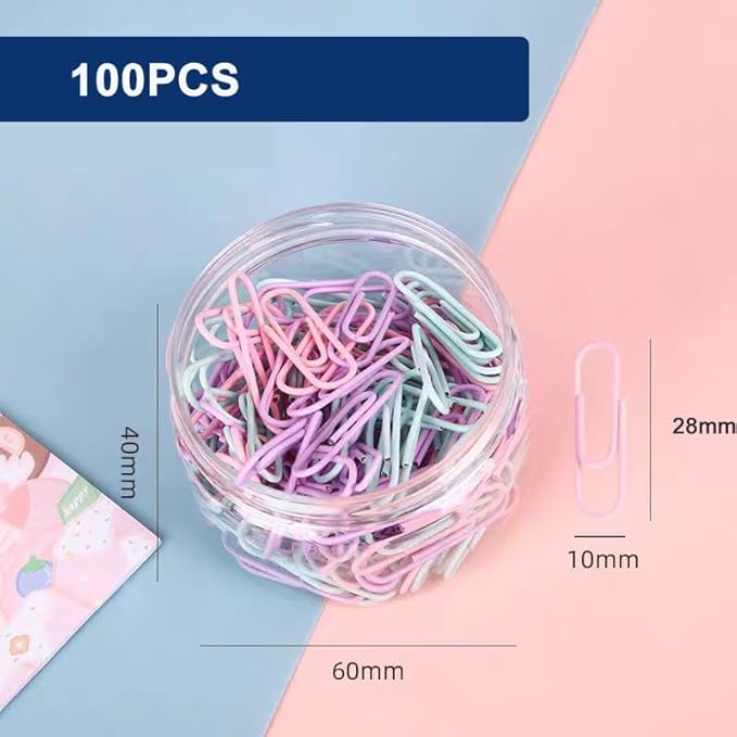 Macaron Colored Paper Clips, 1.1" Medium Paper Clip(28mm, 100pcs Paperclips for Office Supplies and Organization