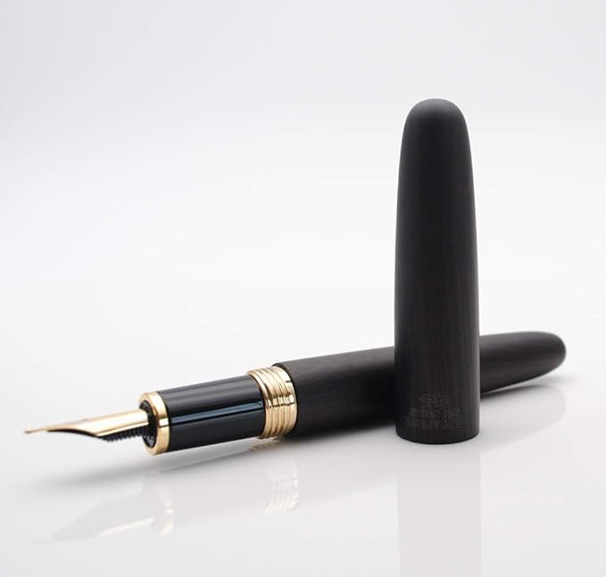 JINHAO 9056 Natural Wood Fountain Pen Handmade Ink Pen (Ebony Wood, Medium Nib 0.7mm)-DeskLoop Office