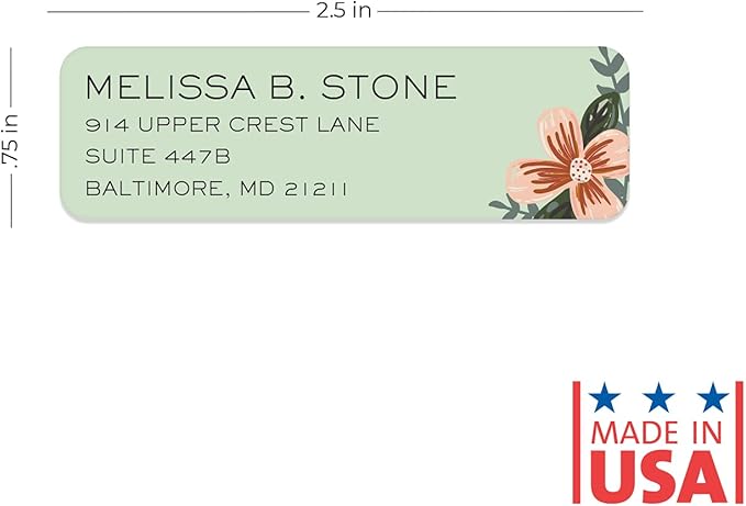 Mint and Pink Floral Rolled Address Labels/Roll of 500 Personalized Return Address Labels/Designer Return Address Stickers in Elegant Plastic Dispenser-DeskLoop Office