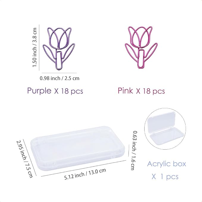 OWLFAVO 36pcs Tulip Flower Shape Paper Clips - Image 2