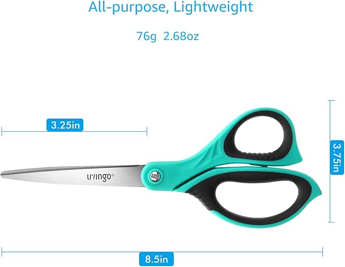 LIVINGO Scissors All Purpose Heavy Duty - 3 Pack 8.5” Blue Sharp Shears for Office Home and School Crafting Sewing Cutting Paper Fabric-DeskLoop Office