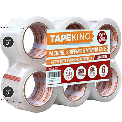Tape King Clear Packing Tape 3 Inch Wide (2.7mil Thick) - 60 Yards Per Refill Roll (Pack of 6 Rolls) - Strong Sealing Adhesive Industrial Depot Tapes for Moving, Packaging, Shipping, Office & Storage-DeskLoop Office