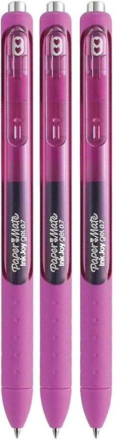 Paper Mate InkJoy Gel Pens, Berry Ink, Medium Point (0.7mm), 3 Count, Bundle with Plastic Reusable Pouch-DeskLoop Office