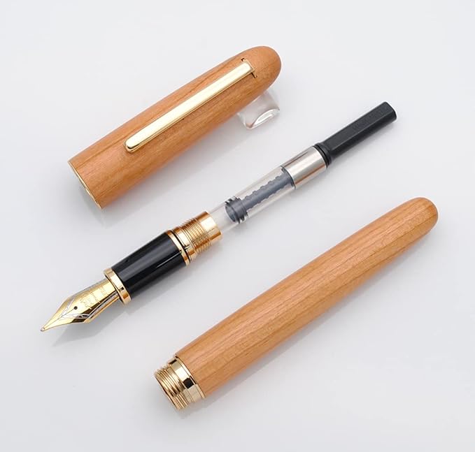 JINHAO 9036 Natural Wood Fountain Pen Handmade Ink Pen (Medium Nib 0.7mm, Cherry Wood)-DeskLoop Office