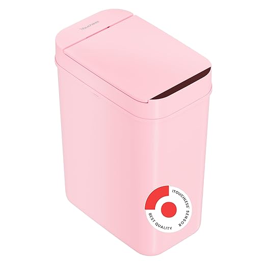 iTouchless 3 Gallon Sensor Pink Bathroom Trash Can, 10 Liter Small Slim Automatic Touchless Garbage Bin with Lid, Smart Narrow Motion Control Commercial Waste Basket for Bedroom, Office-DeskLoop Office