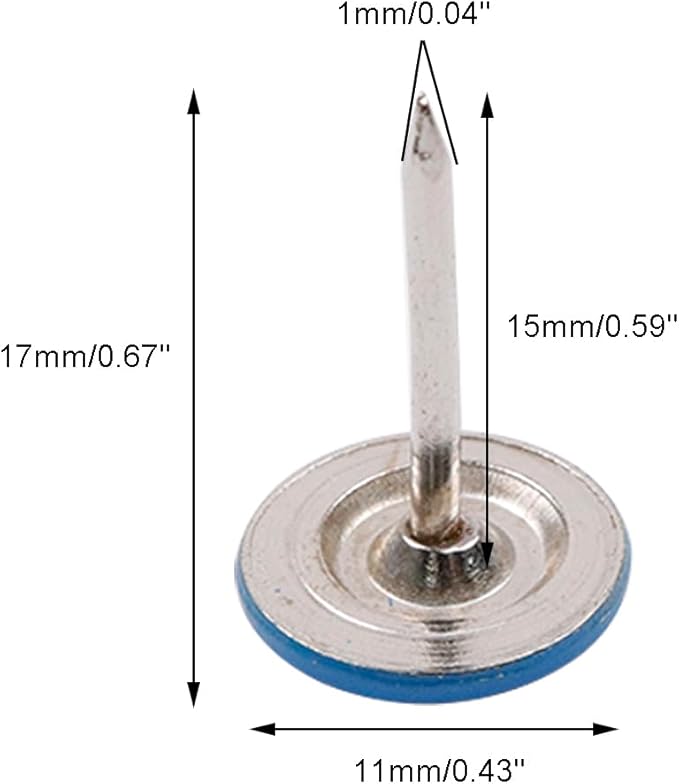 100Pcs Flat Head Upholstery Tacks Home Furniture Decor Tack Upholstery Nails Flat Push Pins Flat Thumb Tacks Blue (11mmx17mm)-DeskLoop Office