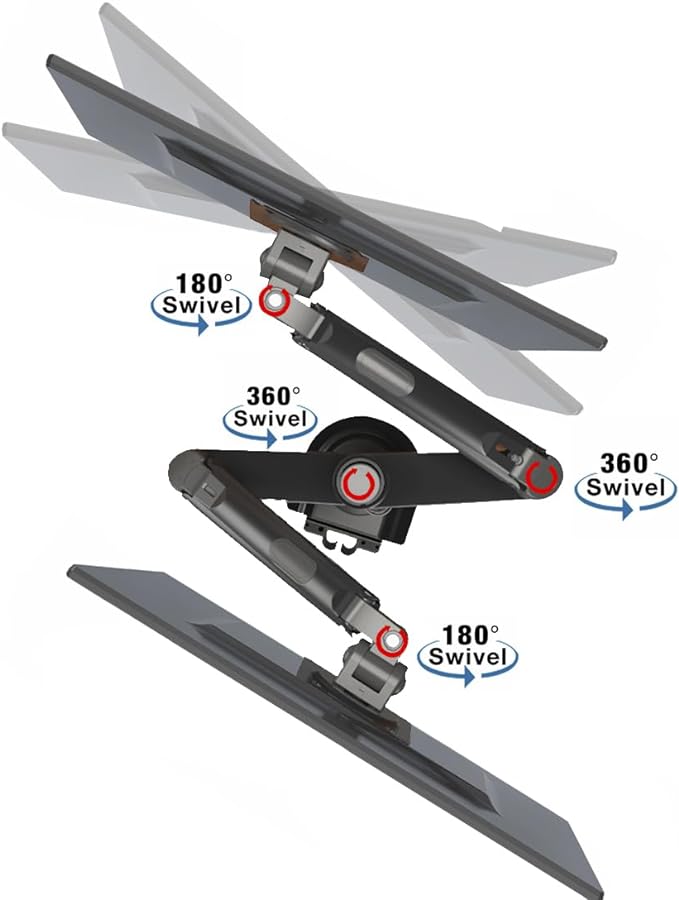 NB North Bayou Dual Monitor Desk Mount Stand Full Motion Swivel Computer Monitor Arm Fits 2 Screens up to 27'' with Load Capacity 4.4~19.8lbs for Each Monitor H180-G-DeskLoop Office
