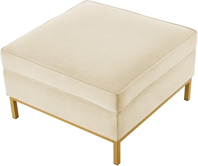 24KF Large Velvet Ottoman - Padded Cushion Foot Rest for Living Room - Cream-DeskLoop Office