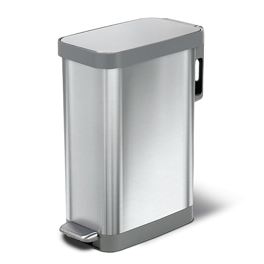 Glad Slim Trash Can with Clorox Odor Protection - Narrow Kitchen Garbage Bin with Soft Close Lid, Step On Foot Pedal and Waste Bag Roll Holder, All Stainless, 45 Liter-DeskLoop Office