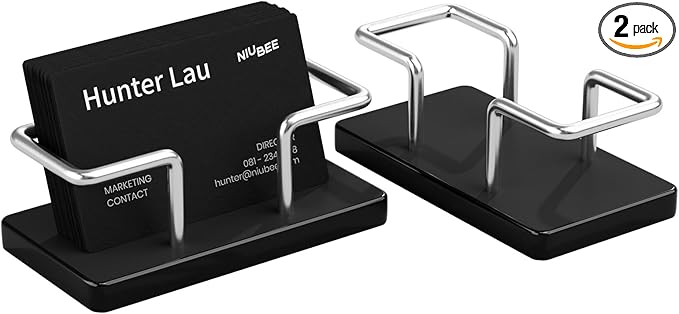 NIUBEE Acrylic Business Card Holder: Metal Business Card Display Stand for Desk - Frosted Name Card Organizer for Office, Reception, Desktop (Silver) - 2pack-DeskLoop Office