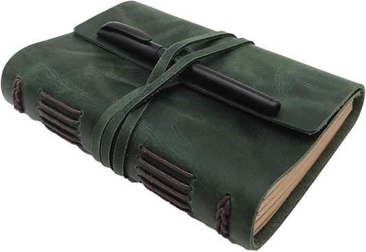 Green Notebook Journal - Nice Genuine Leather Journaling for write A5 Size Diary 6.2x8.5 Inch,Notepad For Women,Man,Vintage,Gifts,Work,Traveler,Personal, Dark Green-DeskLoop Office