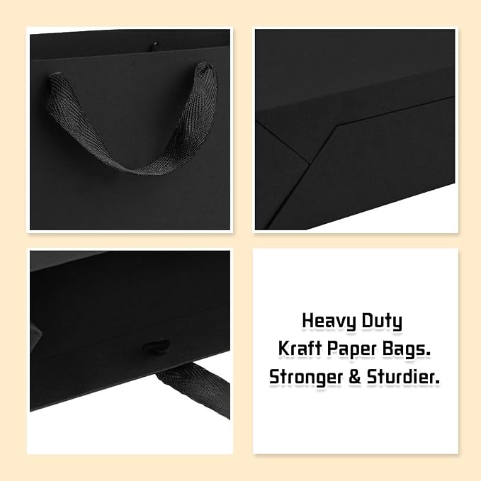 BagDream Black Gift Bags with Handles 8x4x11 Inch 50pcs Black Kraft Paper Bags - Image 6