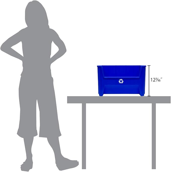 Commercial Industrial Heavy Duty Stackable Open-Front Recycling Bin Box Containers, 12.5 Gallon (Pack of 3), Blue-DeskLoop Office