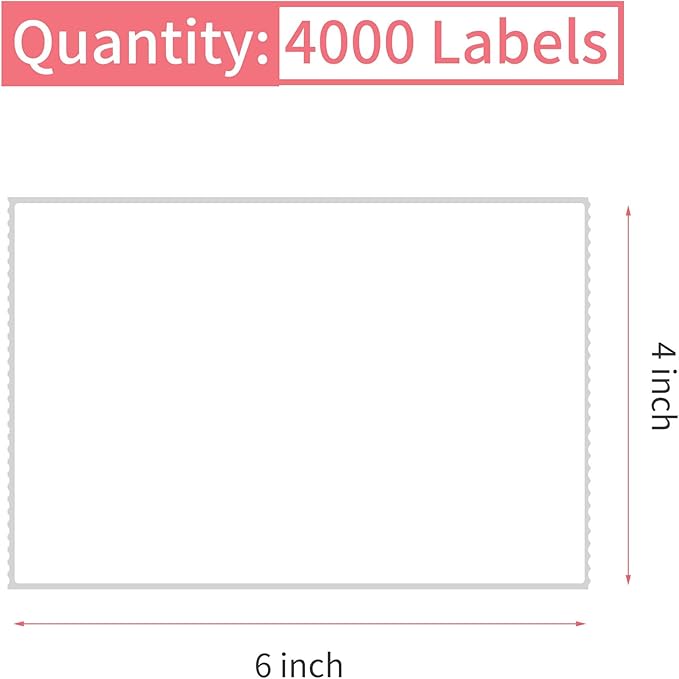 L LIKED 4000 Thermal Labels 4" x 6" Perforated Industrial Thermal Shipping Labels with 3" Core, (Commercial Grade)-DeskLoop Office