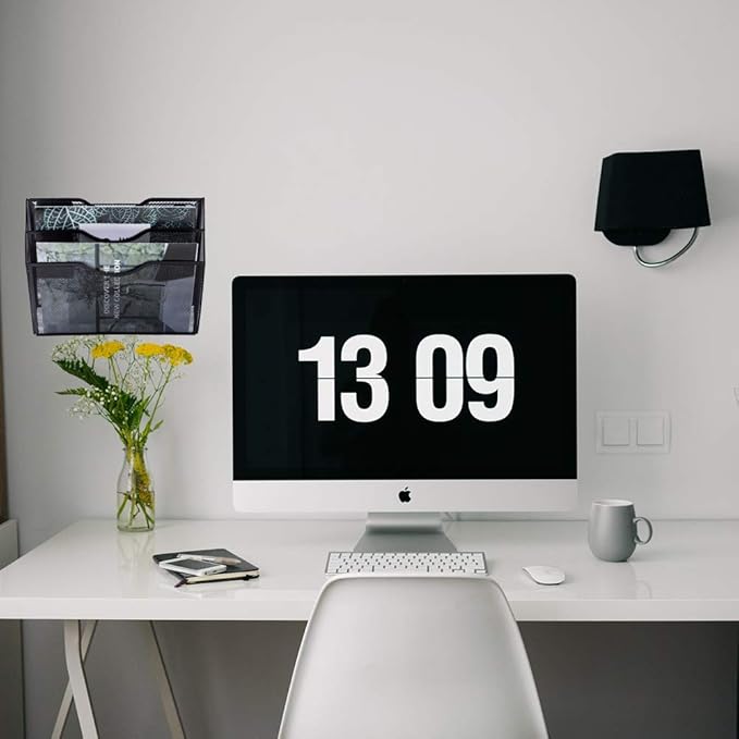 EASEPRES 3 Pocket Mesh Hanging Wall File Organizer, Wall Mounted Mail Paper Document Folder Holder, Clipboard Storage Organization Magazine Rack with Nametag Label for Office Home School, Black-DeskLoop Office