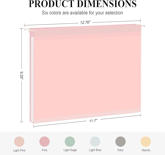 ViVin Hanging File Folders, 1/5-Cut Adjustable Tabs with 24 Per Box, 1 Inch Expansion, 24 Pack Letter Size Hanging File Folders, Designed for Office Home School Filing Cabinet(Assorted)-DeskLoop Office