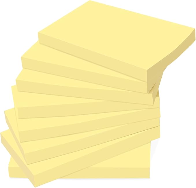 (12 Pads) Large Sticky Notes Yellow 3 x 5in,1200 pcs Self-Stick Notes,100 Sheets/Pad Bright Colors Post Pads,Super Adhesive Sticky Pads Recyclable for Office,Shool,Home,Notebook,Meeting,Clean Removal-DeskLoop Office