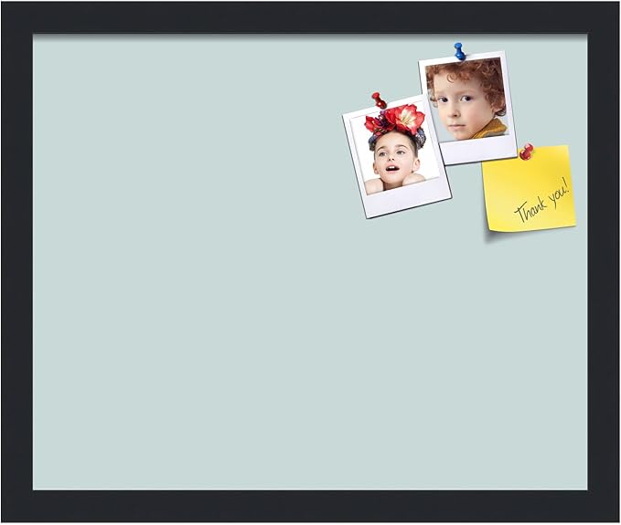 PinPix 17x14 Inch Cork Bulletin Board. This Decorative Framed Pin Board Comes with Soft Blue Design and a Satin Black Frame. Ideal for Home Office Decor or Message Board (PinPix-1814)-DeskLoop Office