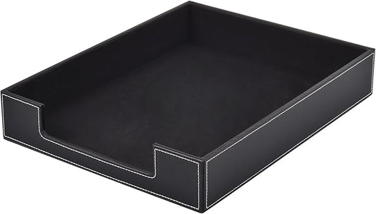 Leather Letter Tray, Office Supplies Desk Organizer for Mail Paper Files Magazines Jewelry Cosmetics,Luxury Letter Holder&Multipurpos Stackable Office Desktop Storage Box,Black-DeskLoop Office